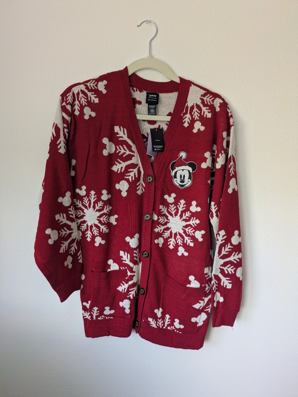 Disney Red Mickey Snowflake Button-Up Cardigan